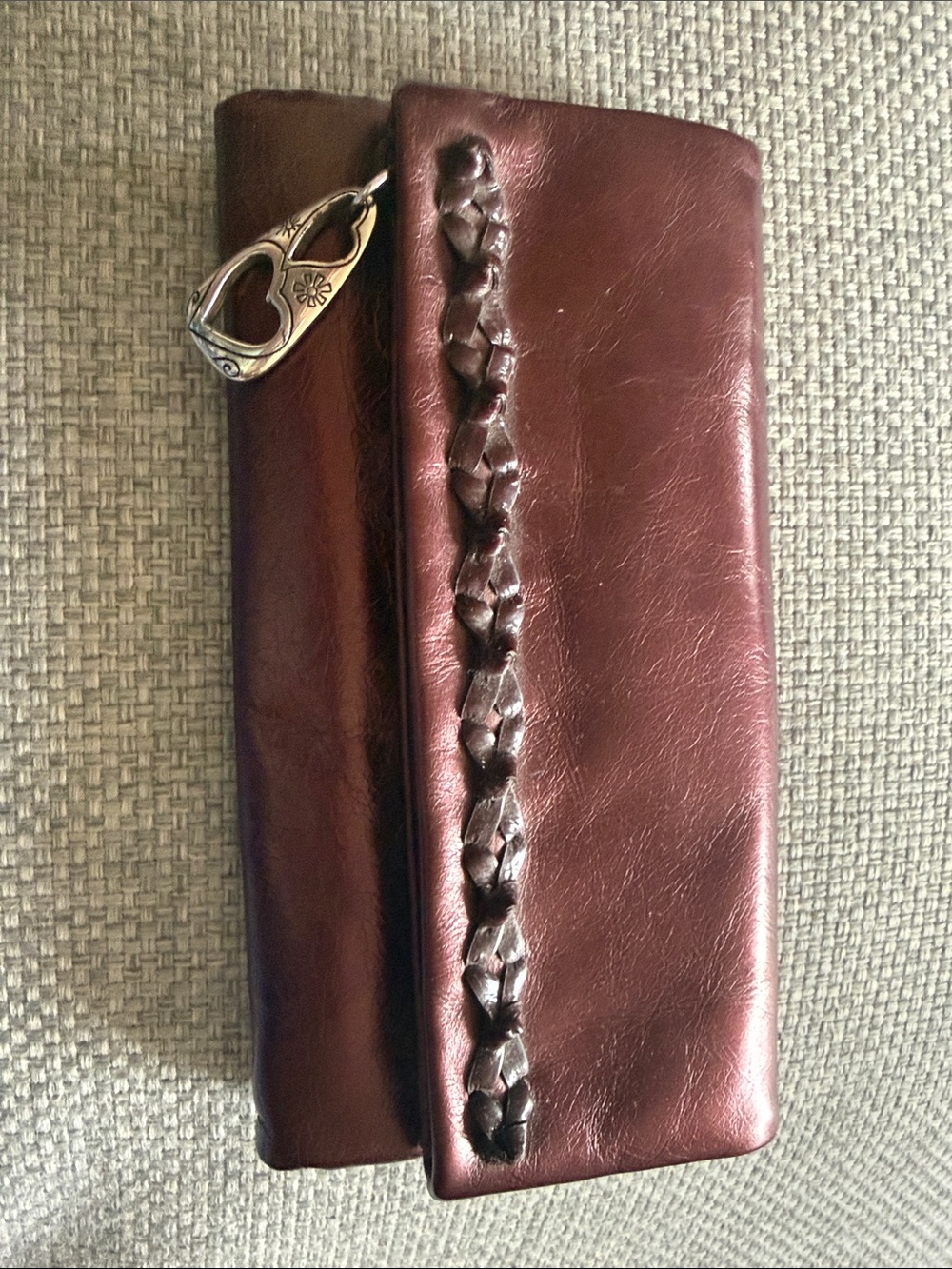Brighton Braided Leather Fun House Large Clutch Wallet - Burgundy
